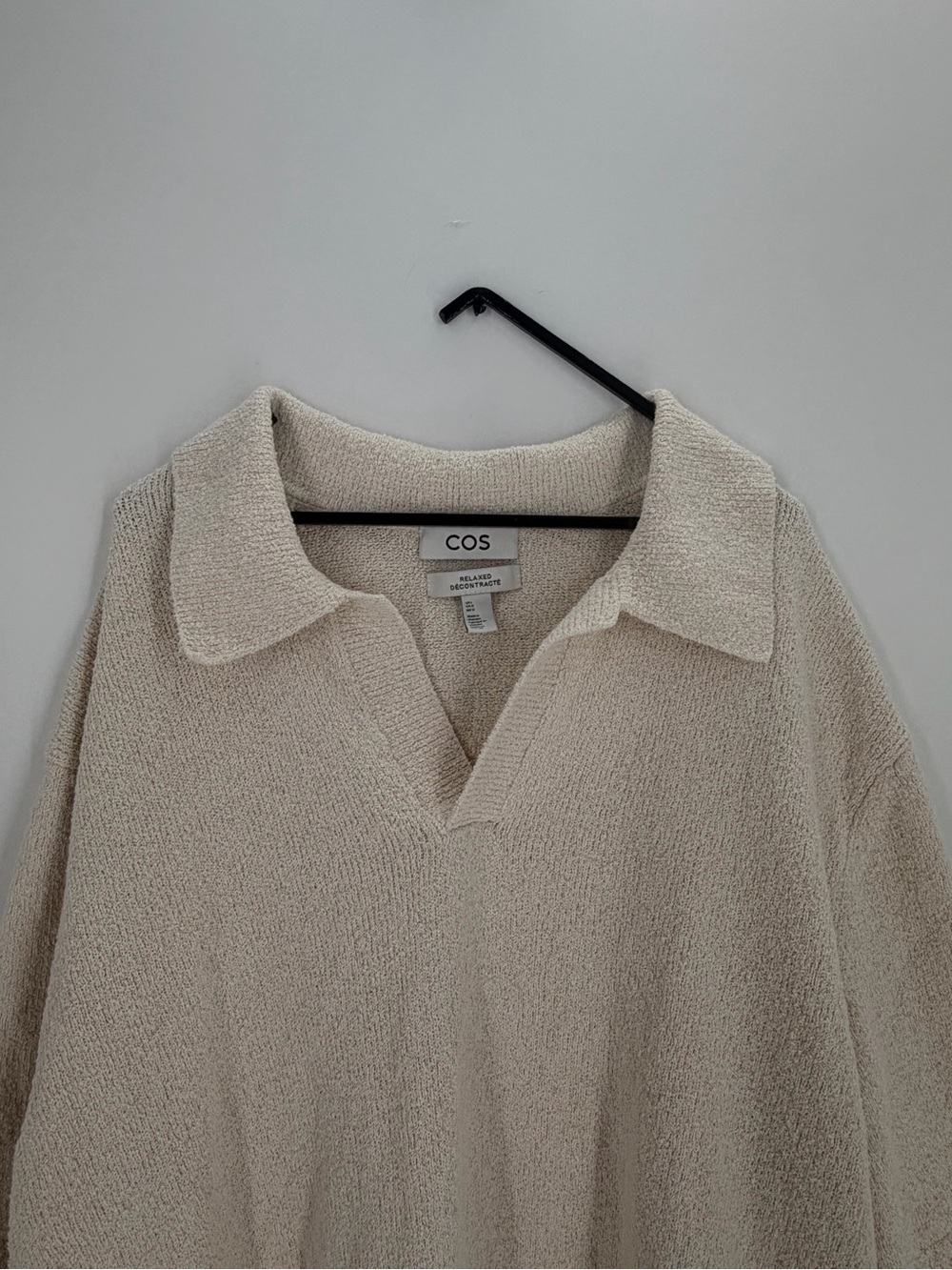 Cos Men’s Open Knit Relaxed Fit Polo Collar Short Sleeve Shirt In Light Beige